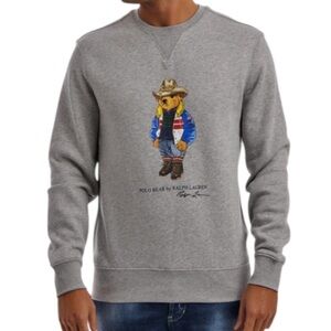 Polo Ralph Lauren Cowboy Bear Fleece Crewneck Sweatshirt Heather Gray Preppy